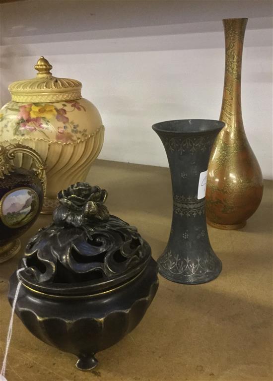 Japanese enamelled vase, censor & another similar vase